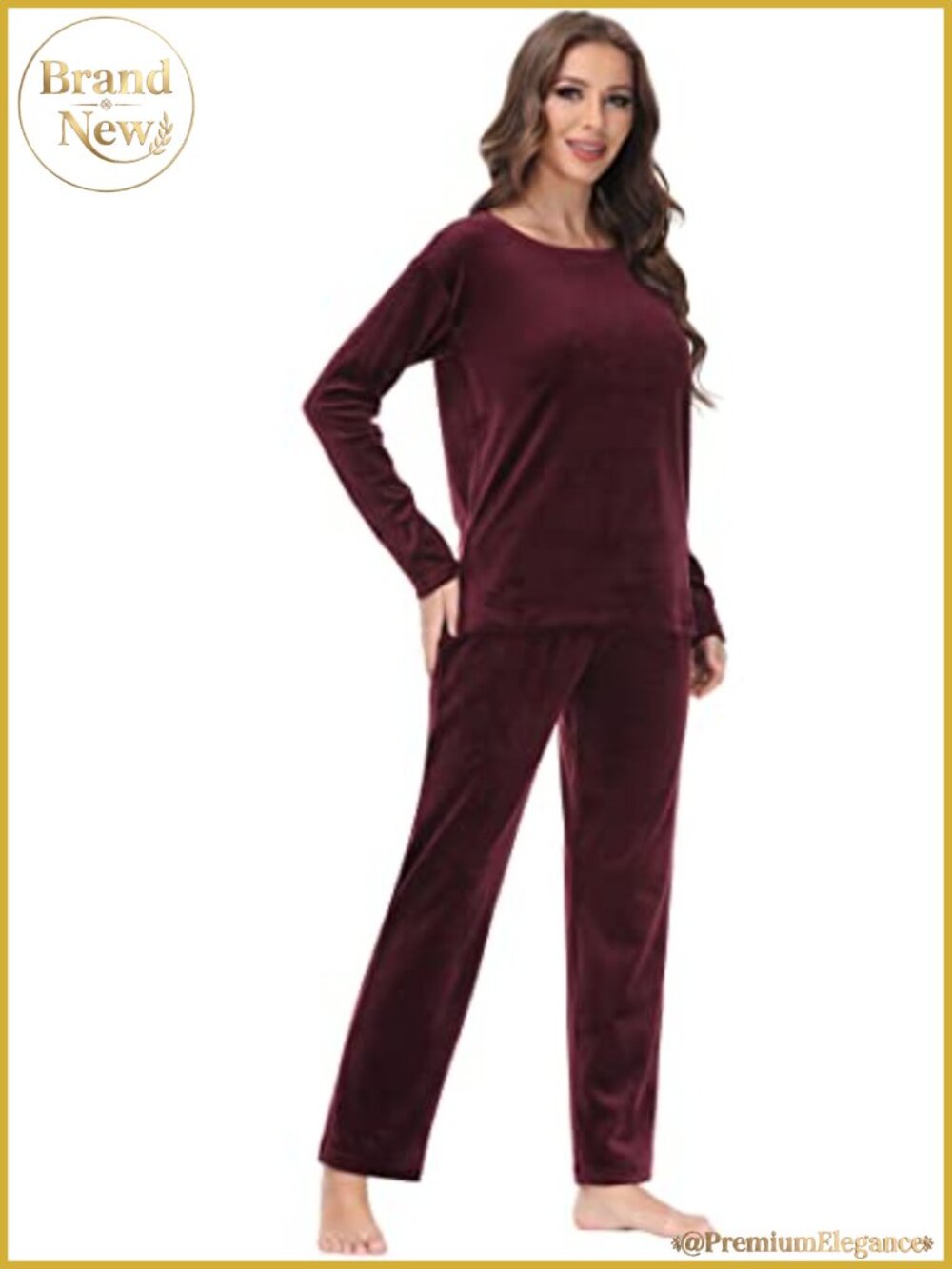 Velour Tracksuit Set Crewneck Top Straight Leg Pants 2 Piece Sweatsuit